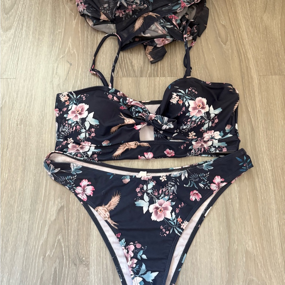 Floral Swimsuit with sheer sarong cover up